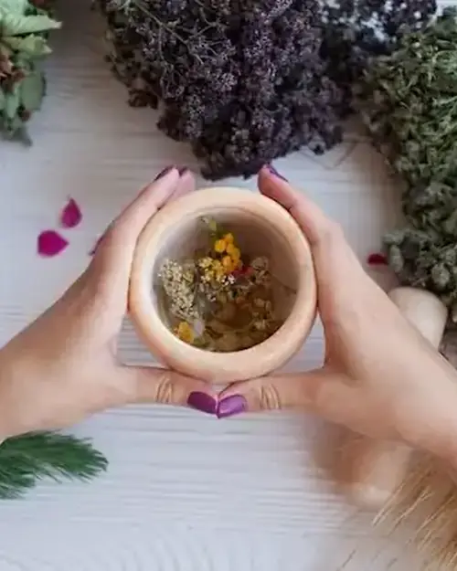 Fresh Ayurvedic herbs and oils prepared for traditional treatments at VEDA Wellness in Loazzolo, Piemonte